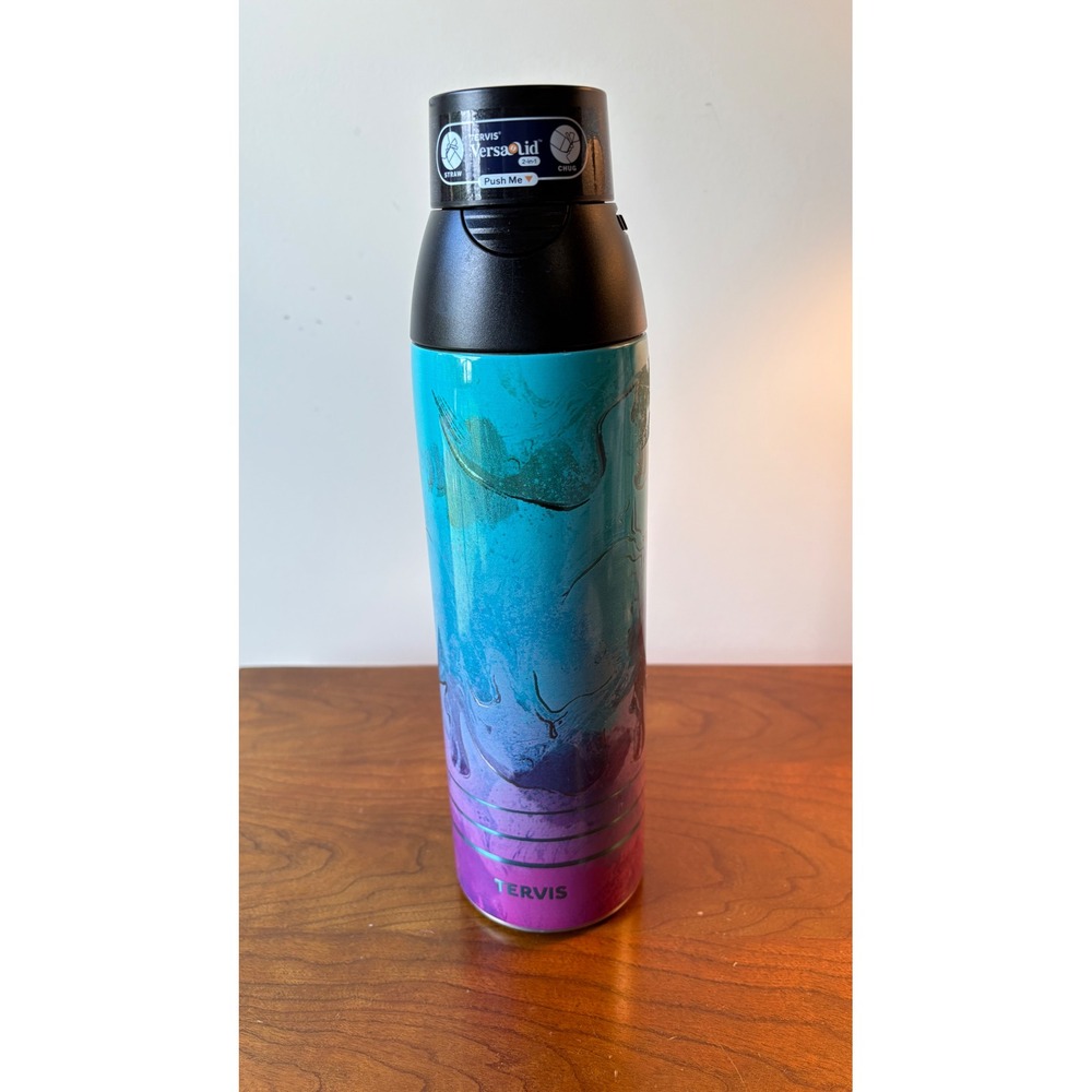 Tervis Stainless Steel Water Bottle Teal Purple Marble VersaLid 2-in-1 24oz